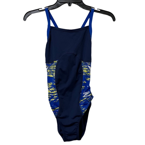 Speedo Endurance+ Flow Force Flyback One Piece Swim Suit Sapphire/Gold 7719932 - Picture 2 of 8